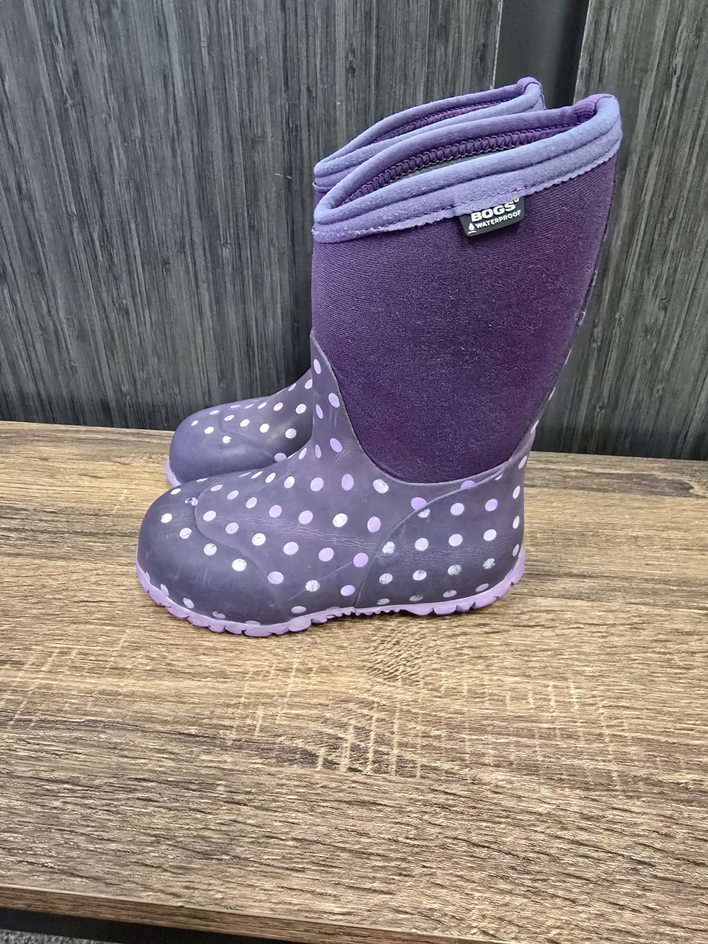 Bogs Kids Purple Polka Dot Waterproof Rain Boots - Picture 3 of 6